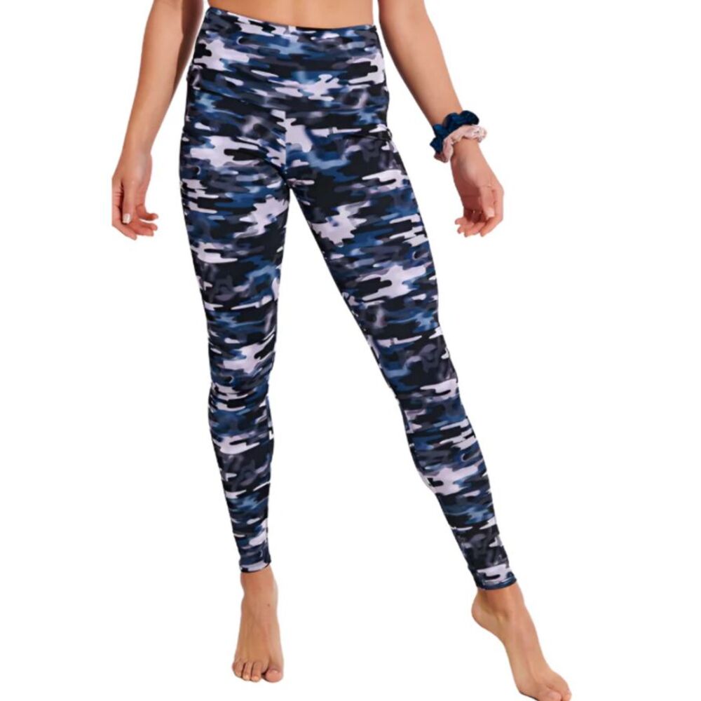 Onzie Camo Print Athletic Leggings Workout Yoga Running Pants‎ Size L Black Blue